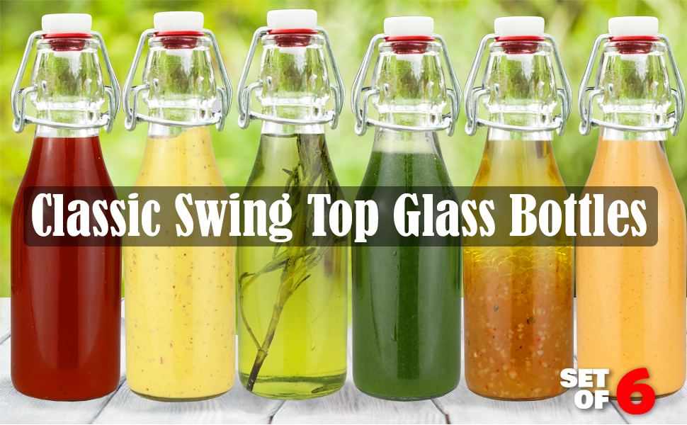 Glass Bottles with Caps 8.5 oz. Swing Top Glass Bottles