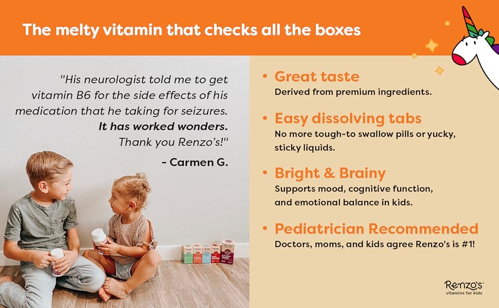 Renzo's Bright & Brainy Vitamin B6 Vegan Vitamins for