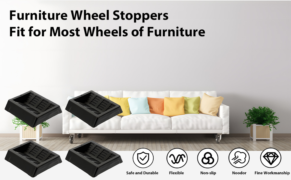 Bed Wheel Stopper, Furniture Stopper, 4pcs Furniture Wheel