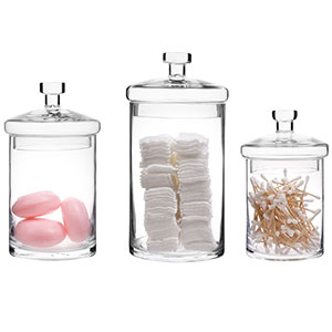 3-Piece Clear Glass Apothecary Jar Set - Decorative Kitchen and Bath Storage Canisters