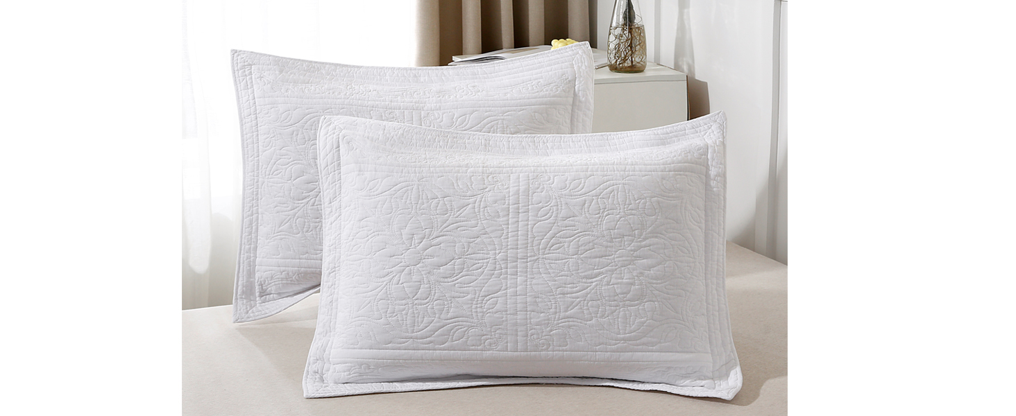 ANGIYUIN Grey King Size Pillow Shams, 100 Cotton Quilted