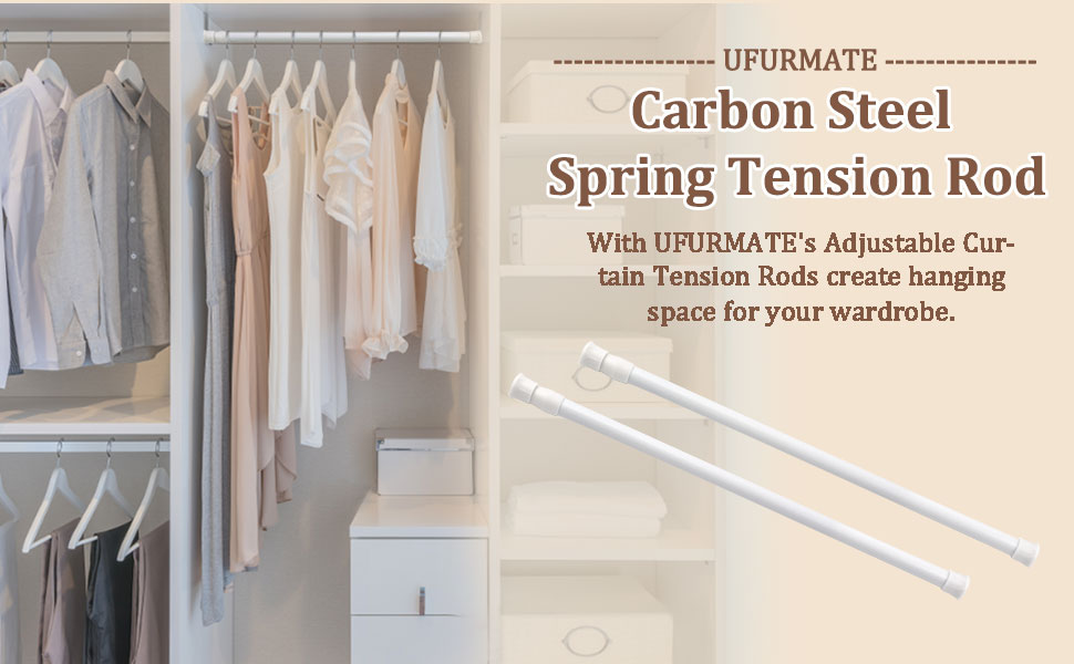 UFURMATE Tension Rod, 2Pcs White Spring Loaded Tension Rods Metal