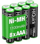 AAA Batteries Rechargeable 8 Counts, HiQuick 1100mAh Triple AAA Batteries Ni-MH Low Self-Discharg...