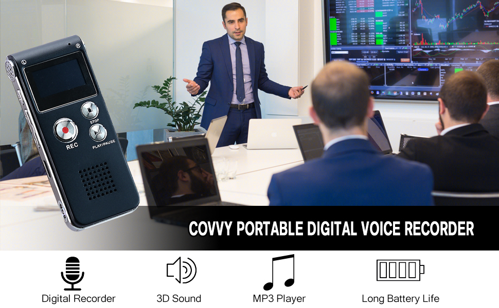 COVVY Portable Digital Voice Recorder Sound Audio Recorder Dictaphone
