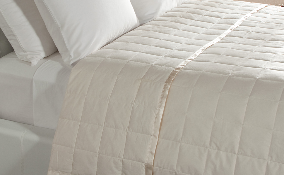 DOWNLITE Lightweight Luxury Satin Trim Down Blanket Hypoallergenic, AllSeason