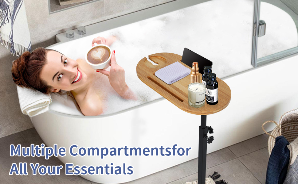 Side Tub Table with Wheel Bamboo Bathtub Caddy Tray,Bathtub