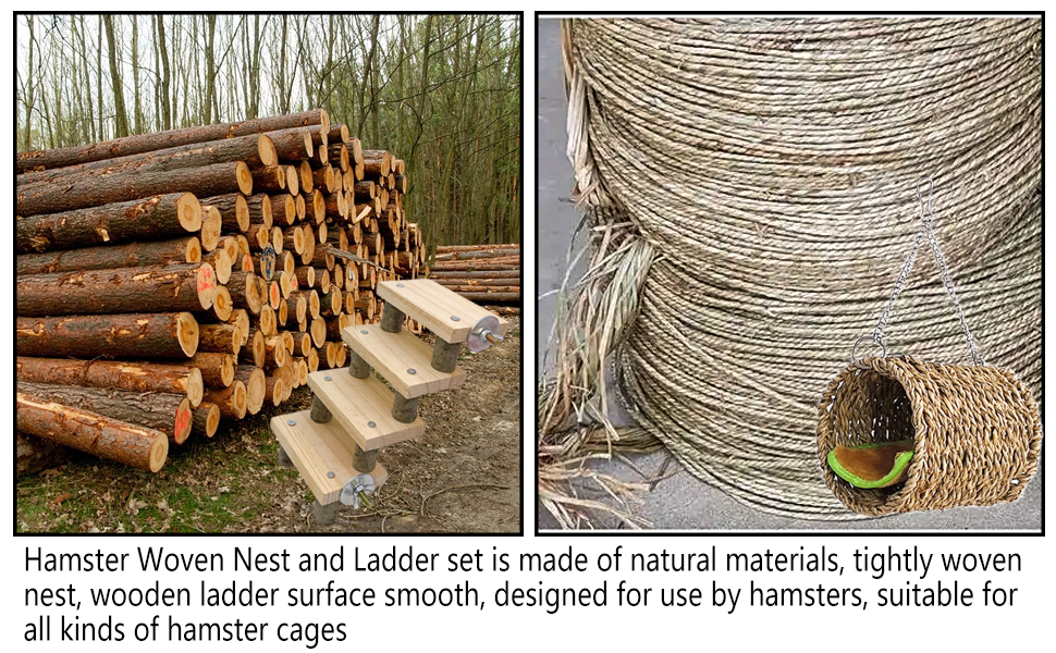 Hamiledyi Hamster Climbing Ladder Wood Stair and Hanging Hammock Set Wooden Molar Toys Cage Accessories for Syrian Hamster Gerbil Mice 18 Hamster wooden ladder and hammock