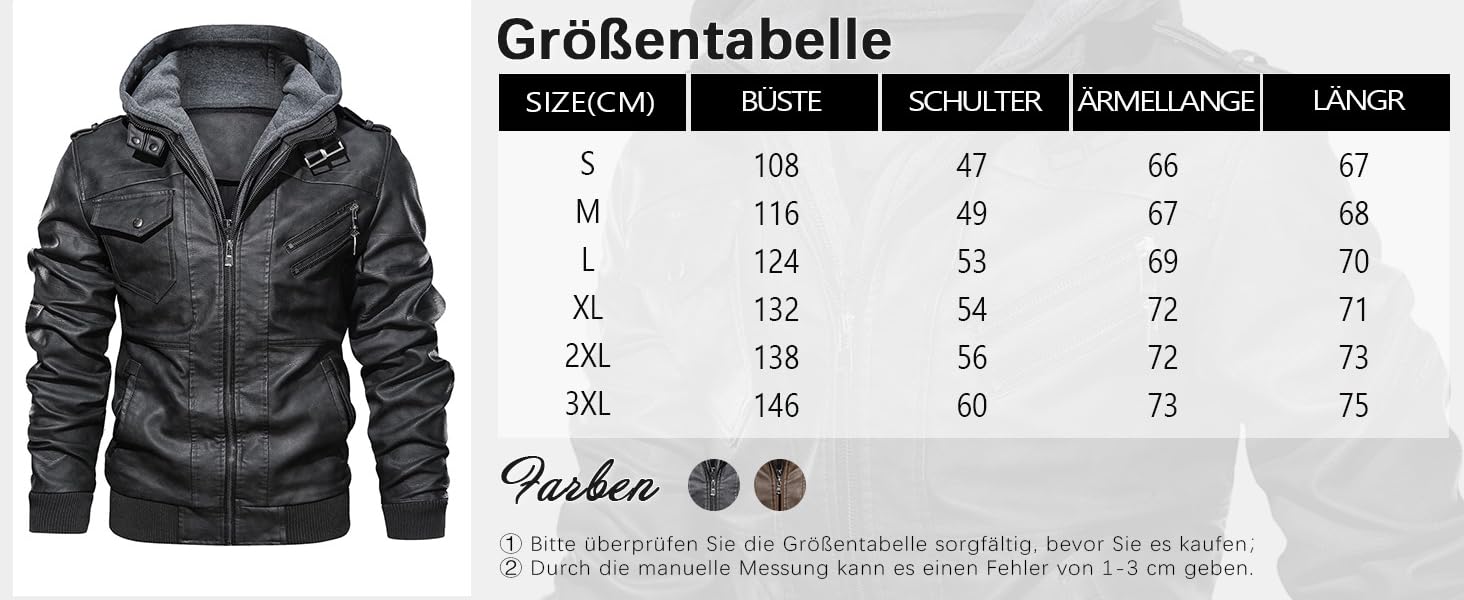 Uusollecy Lederjacke Herren, Kunstlederjacke Mit Abnehmbare Kapuze