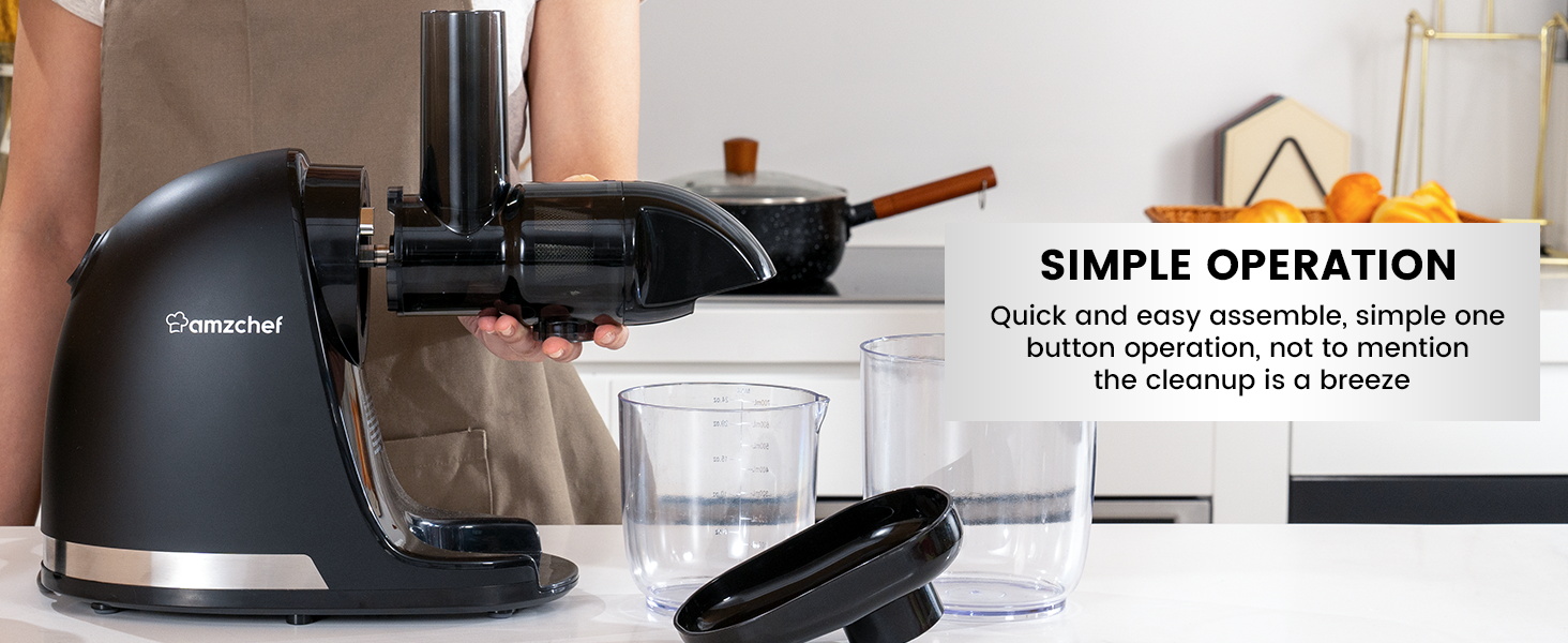 Text reads 'SIMPLE OPERATION'. Demonstration images showing hands operating an electronic device mounted on what appears to be kitchen counter.