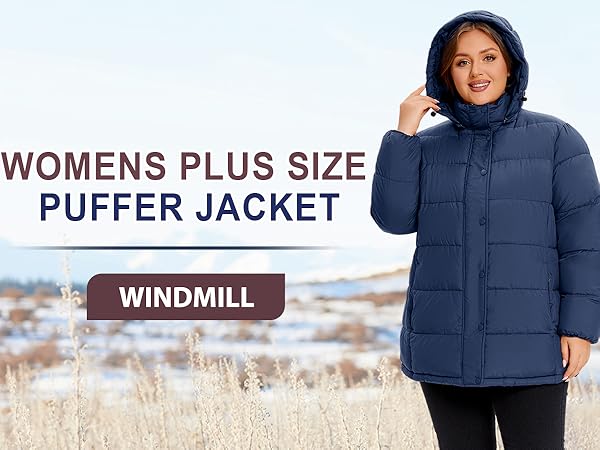 WINDMILL Womens Plus Size Heavyweight Puffer Jacket, Warm Winter