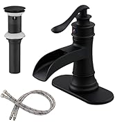 BWE Matte Black Bathroom Faucet, Waterfall Bathroom Faucet Sink Lavatory Single Hole Faucets One ...