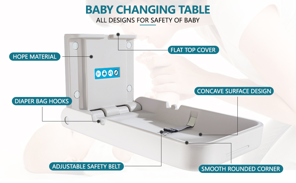 Vertical Baby Changing Unit with Sign, Wall Mounted Diaper Changing