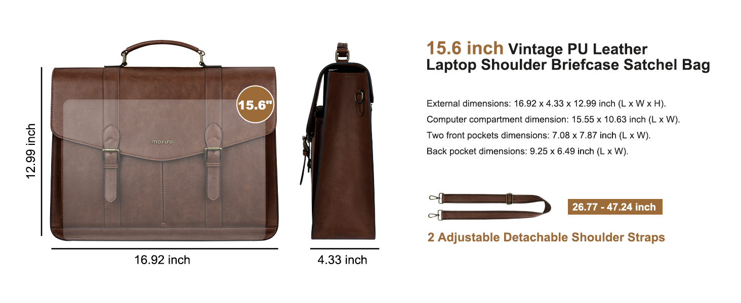 15.6 Inch Waterproof Leather Computer Bags for Men Women