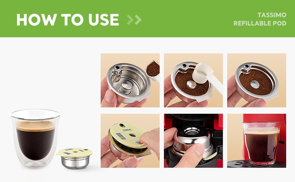 Stainless Steel Tassimo Refillable Espresso Pod, BENFUCHEN Reusable