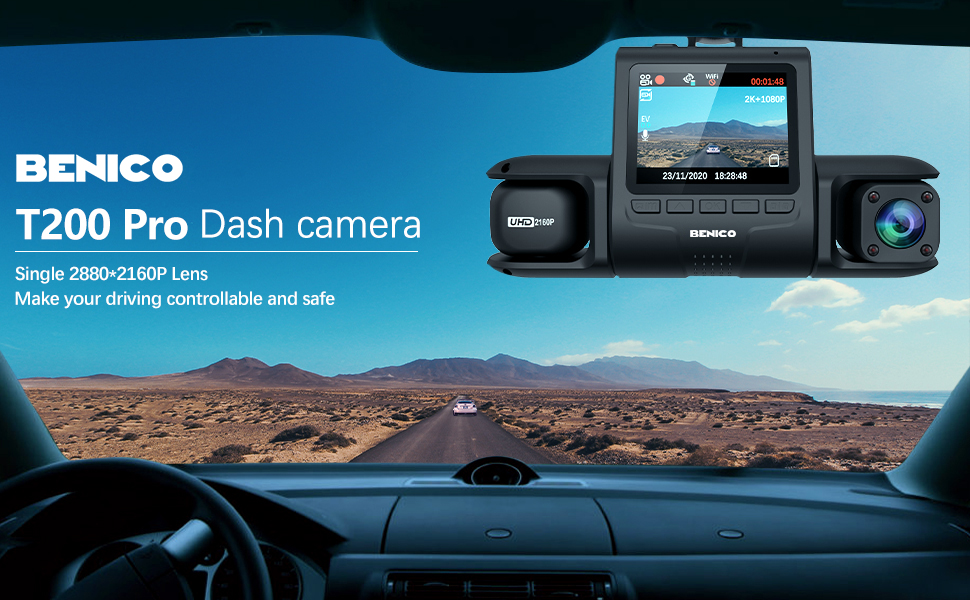 BENICO Dual Dash Cam, 4K Single Front or 2K Front and 1080P Cabin for