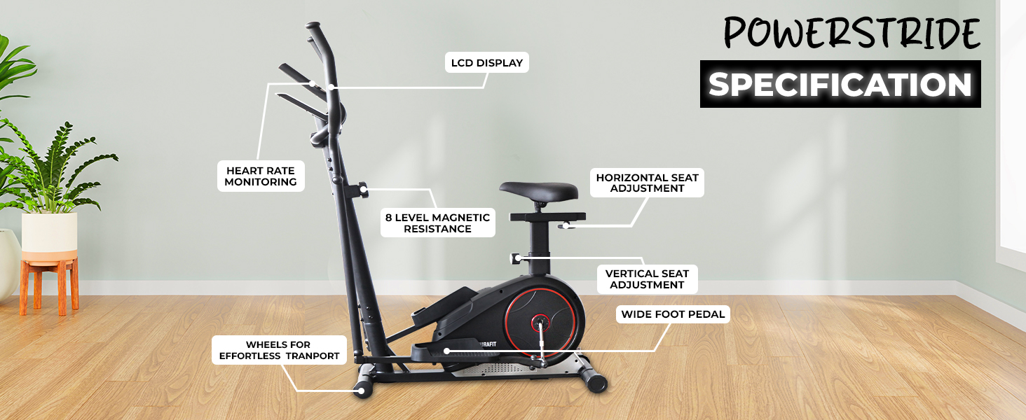 Buy Now 91-Durafit Powerstride Elliptical Cross Trainer |7 Kg 15 91-Durafit Powerstride Elliptical Cross Trainer |7 Kg Flywheel | Max User Weight 130 Kg