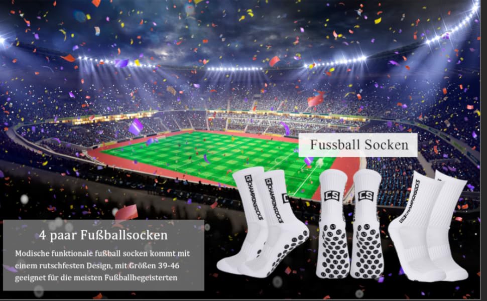 Firtink 4 Paare Fußball Socken, Sportsocken Fußball Anti Rutsch Grip Fußball Socken, 3946