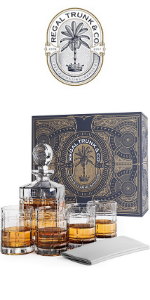 4 Square Engraved Glass Set 13 Square engraved Whiskey Decenter Set