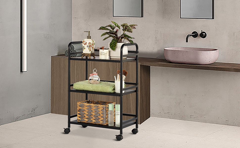 Metal Rolling Cart with 3Tier Storage Rack,3Tier Rolling