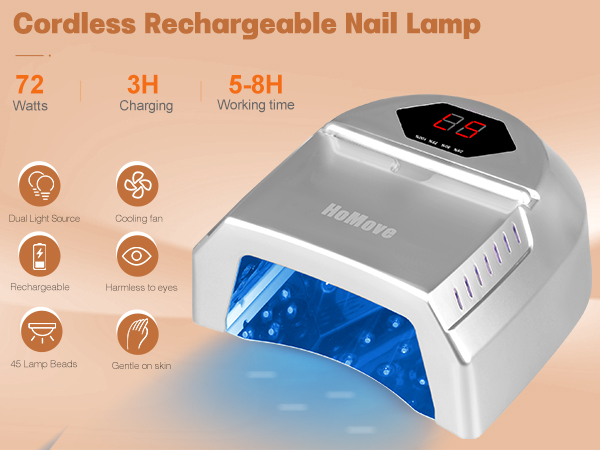 Amazon.com: HoMove UV LED Nail Lamp, 72W Cordless Nails Lamp