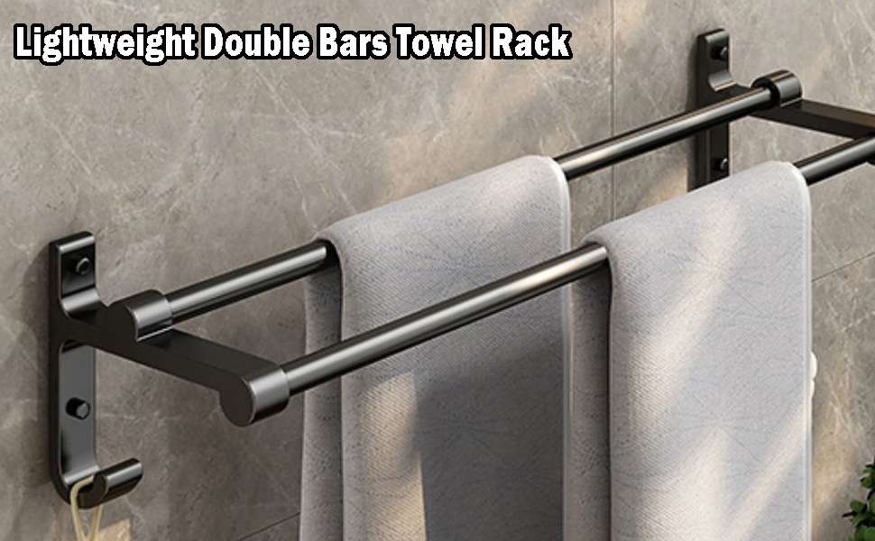 BOZWELL Double Bath Towel Bar,2 Pack Matte Black 23.26 Inch