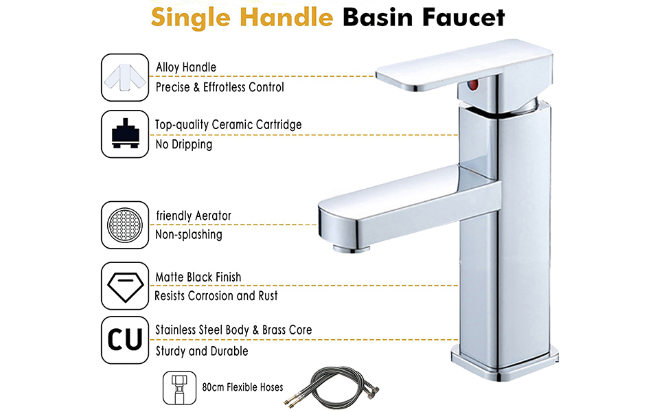 Esenlong Bathroom Sink Taps, Basin Mixer Taps, Hot & Cold Water Mixing