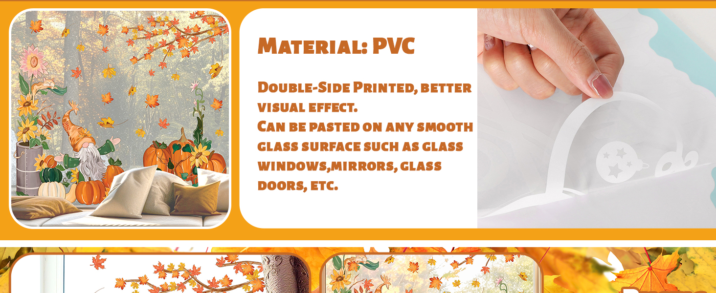 JarThenaAMCS Fall Gnome Window Clings Colorful Maple Leaves