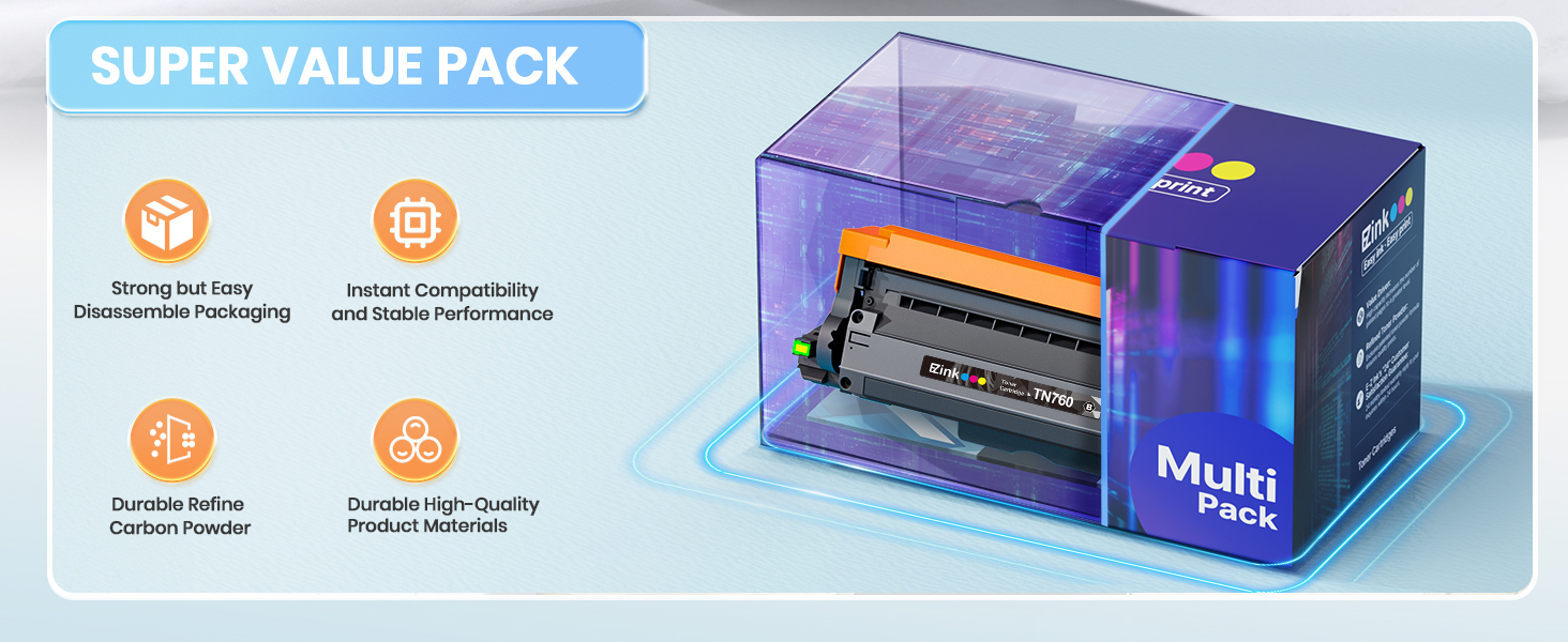 E-Z Ink Compatible TN760 Toner Cartridges Replacement for Brother TN-760 TN730 TN-730