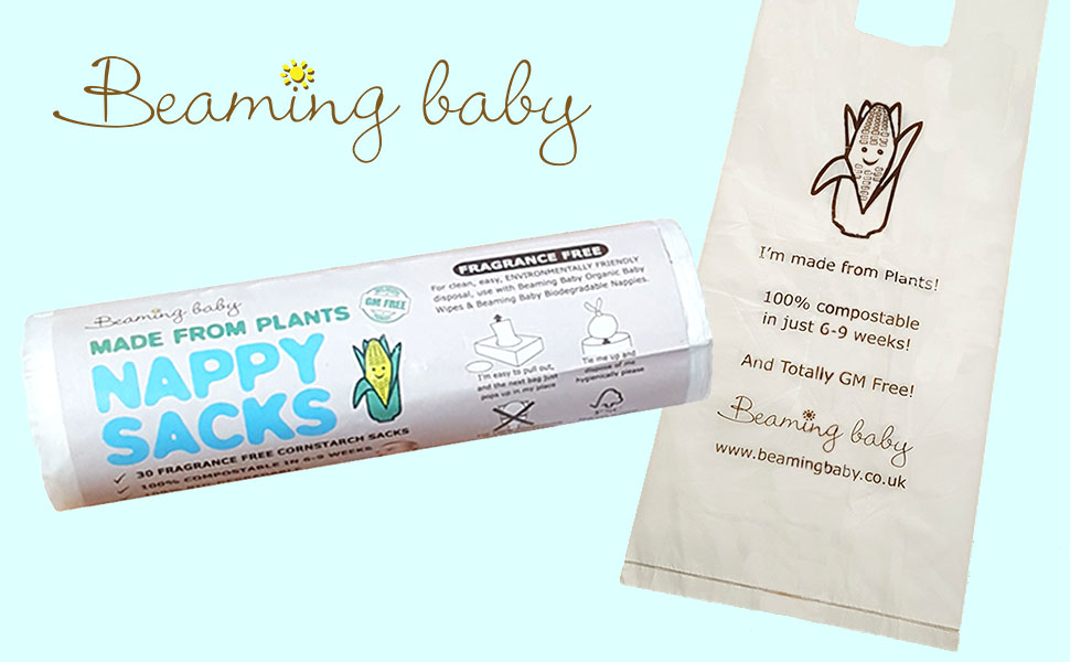 Beaming Baby Degradable* Cornstarch Nappy Bags. Roll of 30 Plant-Based Eco Nappy Sacks
