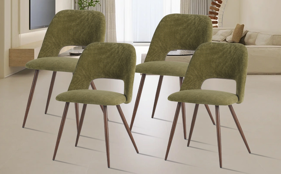JALOURT Modern Dining Chairs Set of 4,Boucle Fabric Kitchen Chair with Metal Legs