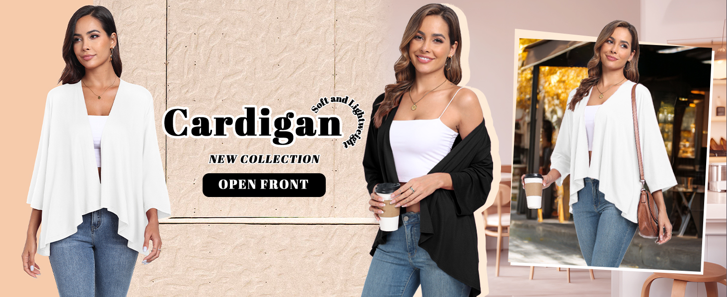 PrinStory Women's Cardigans Lightweight Kimono Cardigans 3/4 Sleeve Draped Loose Top Shawl Blouse