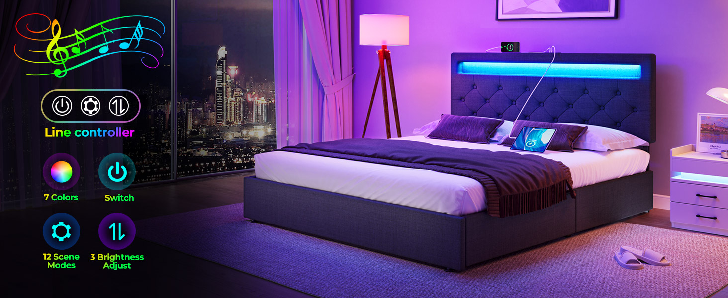 Rolanstar Twin Size Bed Frame with Charging Station and LED Lights