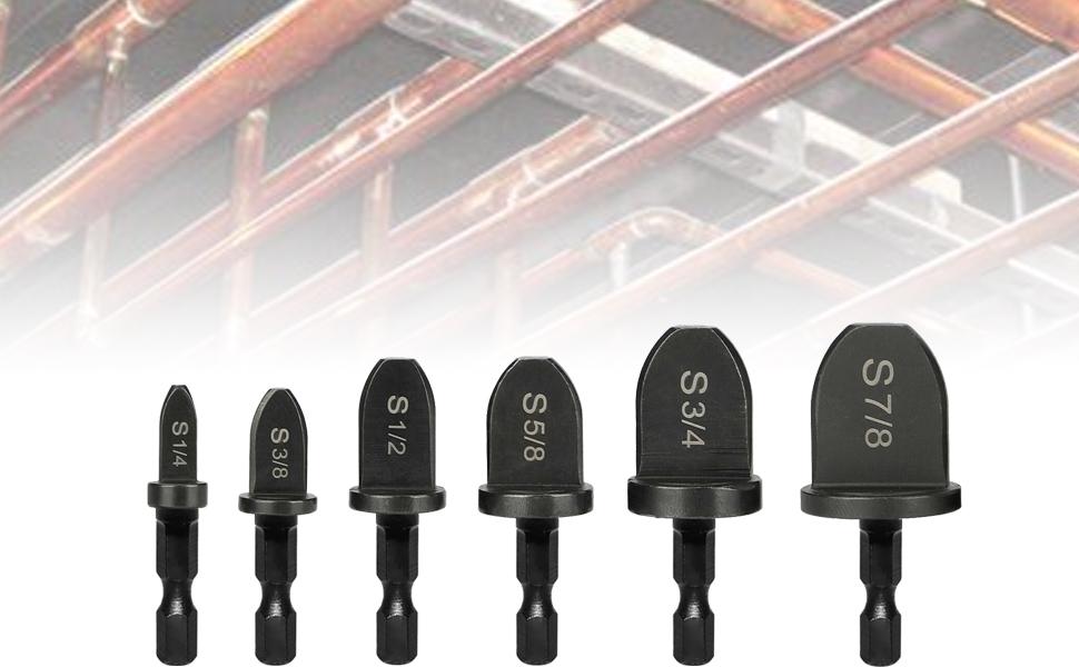 Saipe 6pcs 1/4 Inch Hex Shank Swaging Tool Drill Bit Set Copper Pipe