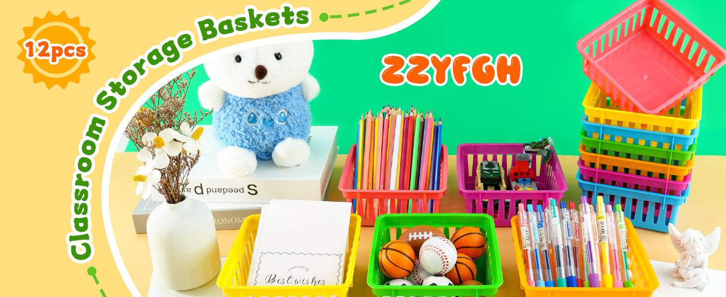 12 packs of small colorful plastic storage baskets