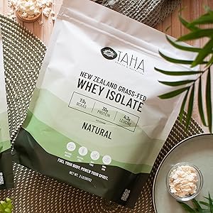 A pouch of TAHA natural whey protein isolate