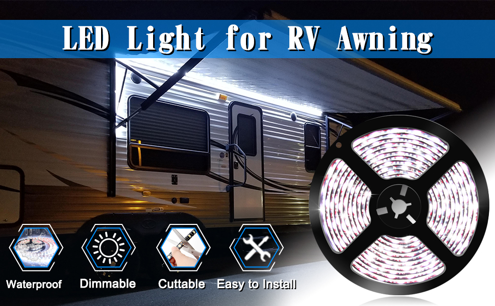 RV Awning Light LED Porch Light with Push Bottom Outdoor Lighting White