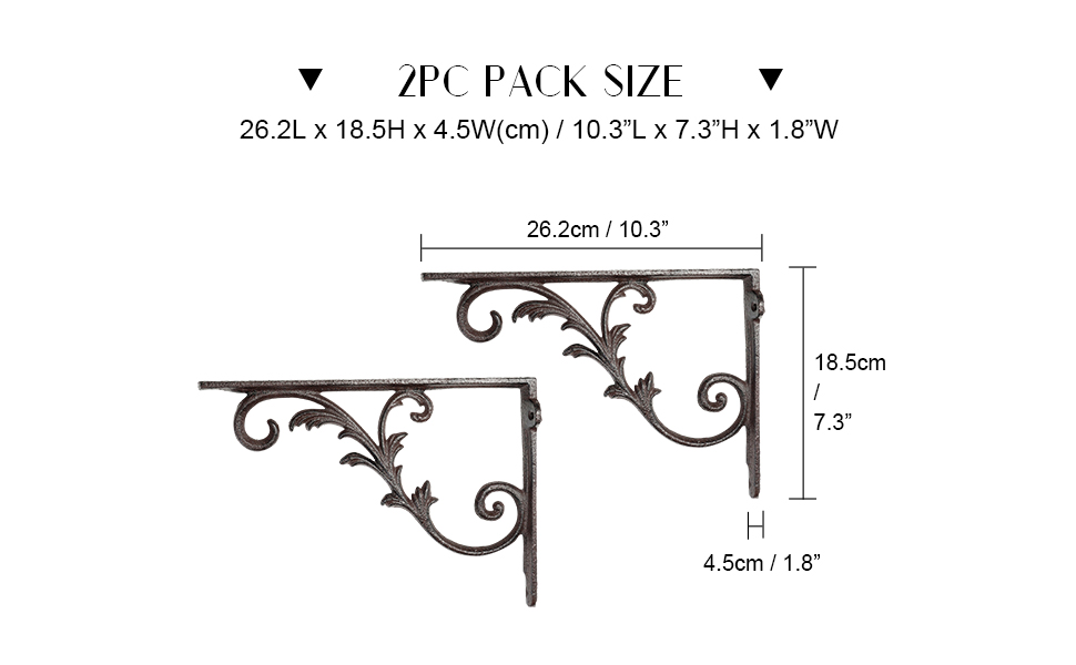 Sungmor Cast Iron Brackets for Shelves, 2PC Rustic Brown