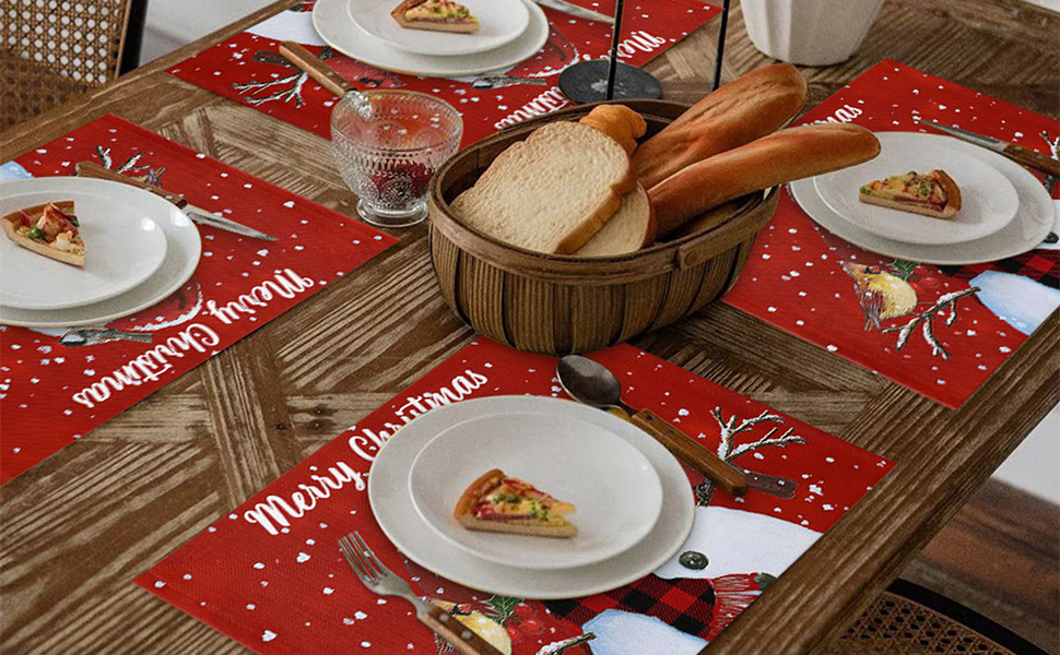 Christmas Placemats for Dining Table Set of 6, Let It Snow Merry