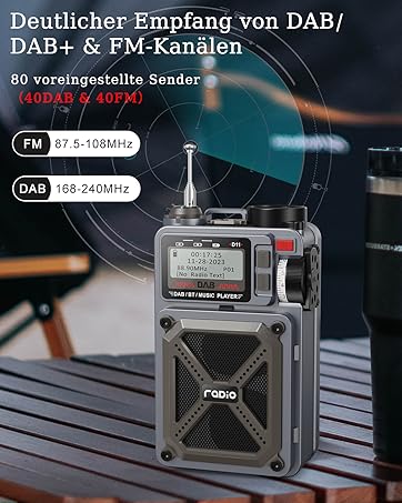 Tragbares DAB+ Radio mit Bluetooth 5.3, DAB/DAB+ und FM-Radio, 80 ...