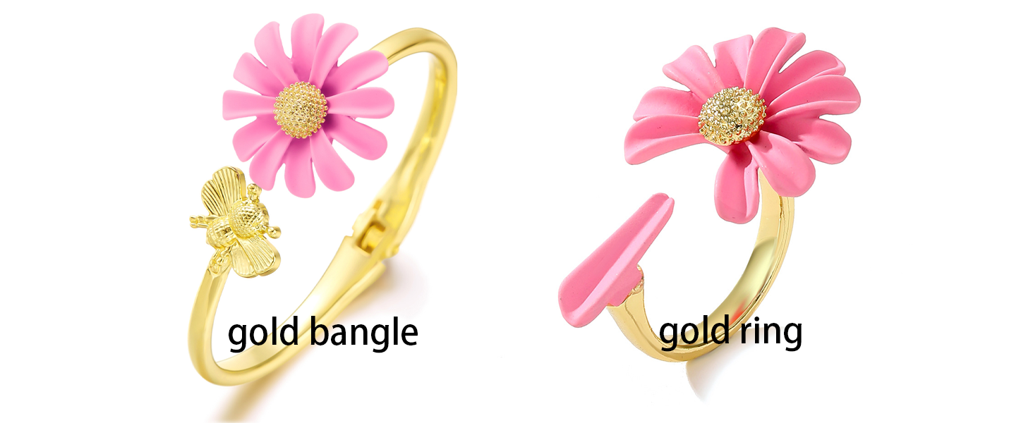 flower gold bangle bracelet