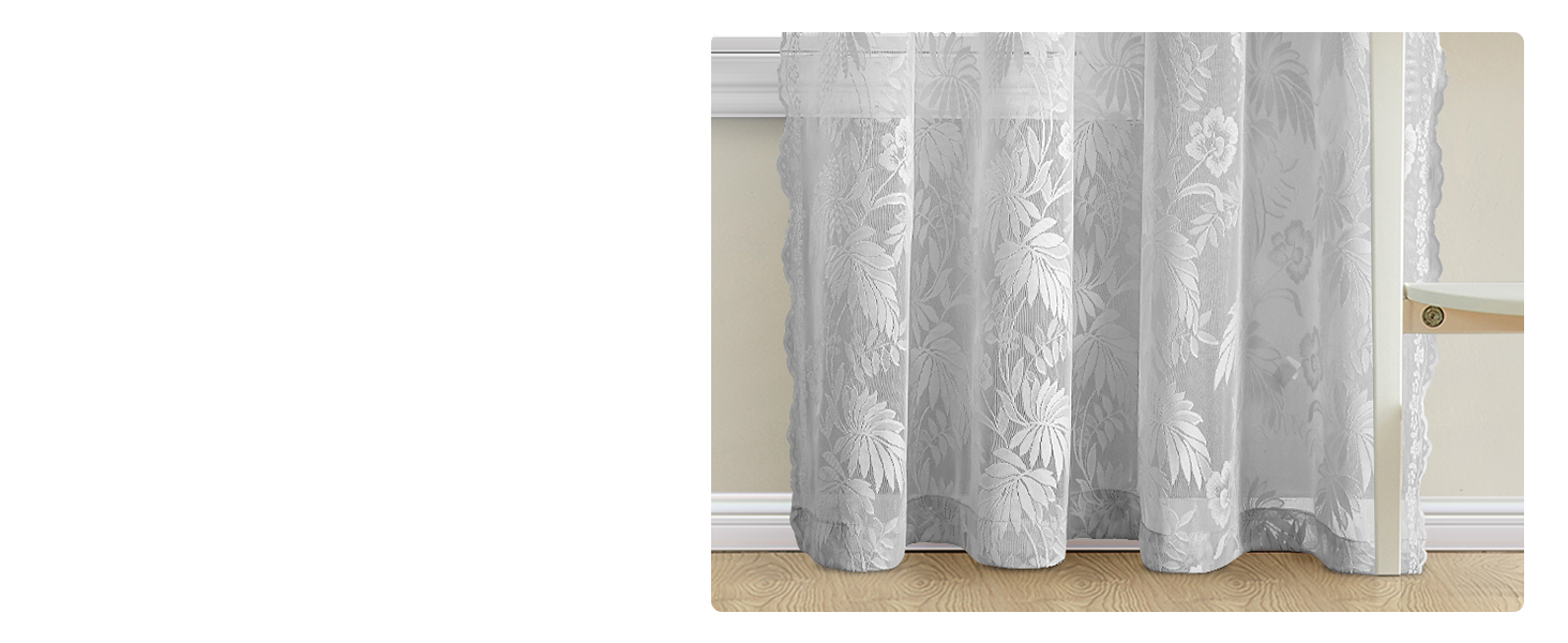 Kotile Grey Lace Curtains 2 Panels Set Premium Plam Leaf