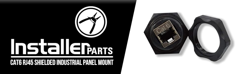 InstallerParts CAT6 RJ45 Shielded Industrial Panel Mount Bulkhead Female/Female Feed Thru Coupler - Network Connectors - Capless (10 Pack, Black)