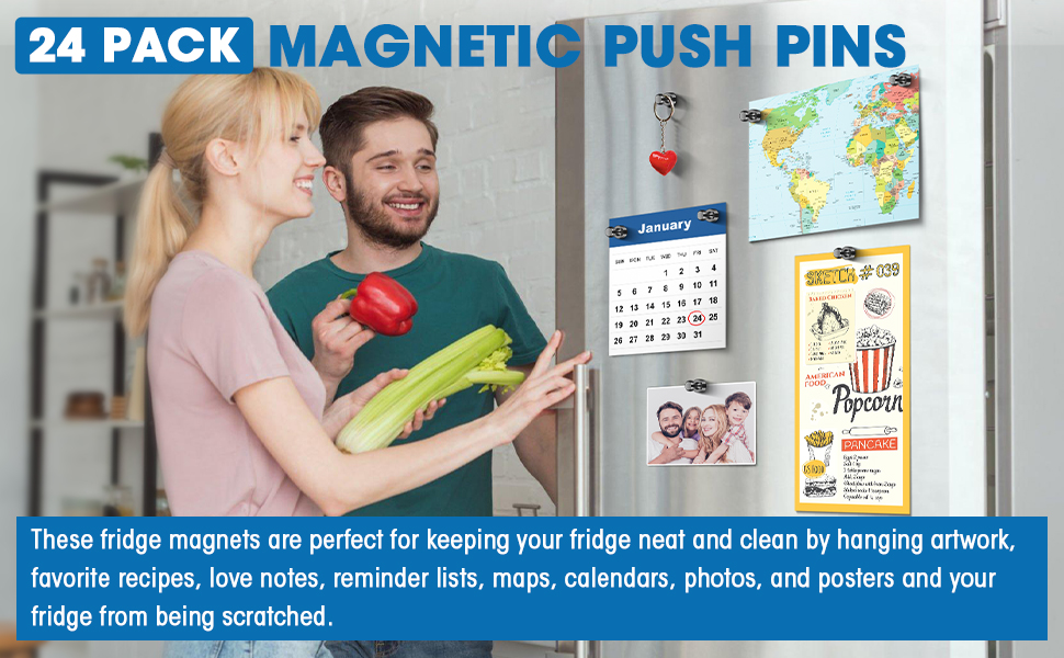 Grtard 24pack Push Pins, Refrigerator Brushed Nickel