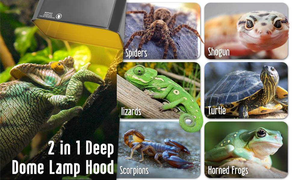 Eckpo Reptile Dual Light Fixture 2 in 1 Deep Dome Lamp Hood