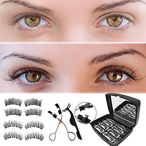 Dual Magnetic EyelashesSoft Magnets False Eyelashes Reusable 3D Lashes Extension with Tweezers 