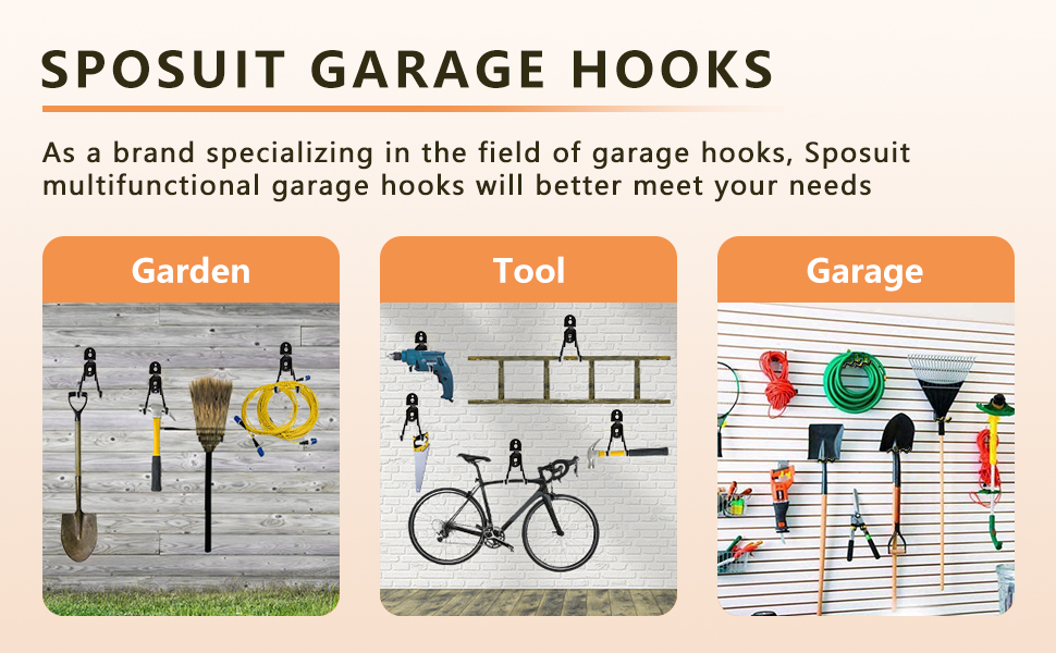 Sposuit Garage Hooks Heavy Duty 4 Pack 11 inch Large Garage Wall