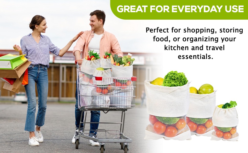 Organic Cotton Produce Bags - Reusable & Washable -24
