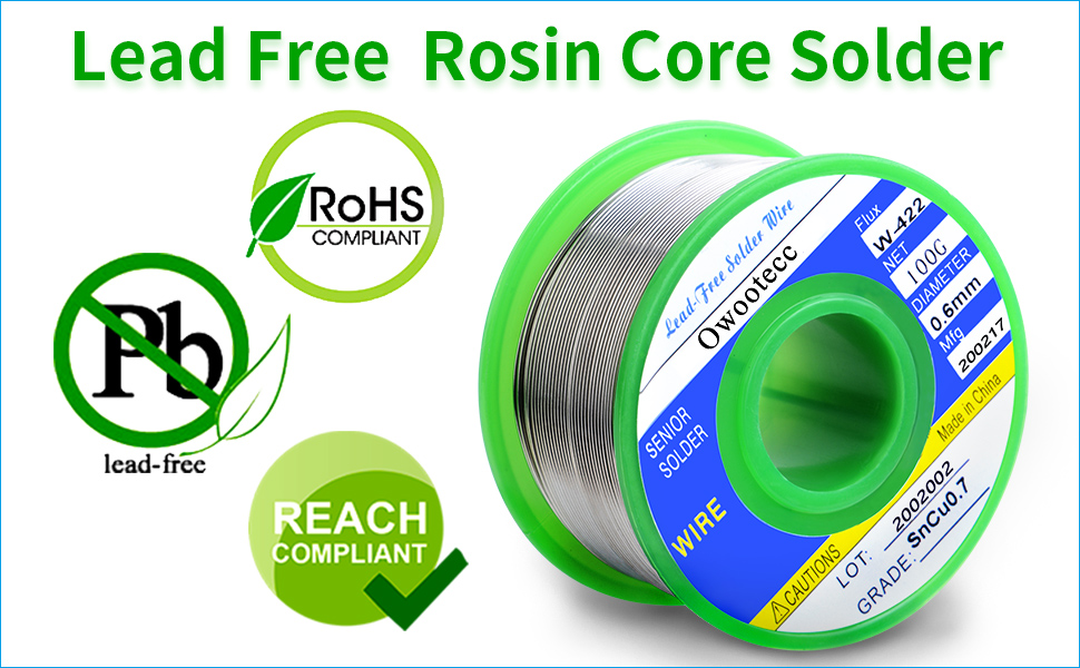 Owootecc Lead Free Solder Wire 0.6mm Sn99.3 Cu0.7 with Rosin Core for Electrical Soldering Net