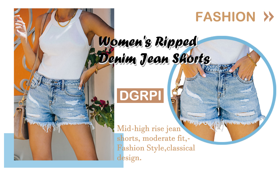 Women's Ripped Denim Shorts Stretchy High Waist Frayed Raw Jean Shorts  Distressed Teen Girls Casual Summer Hot Pants 