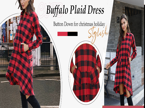 olrain Womens Plaids V Neck Long Sleeve Irregular Hem Casual